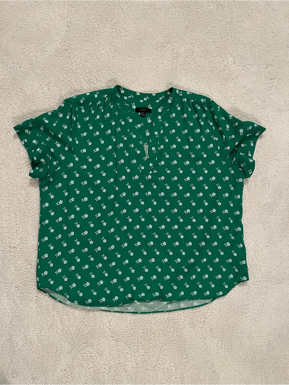 J. Crew Green Floral Split-Neck Blouse